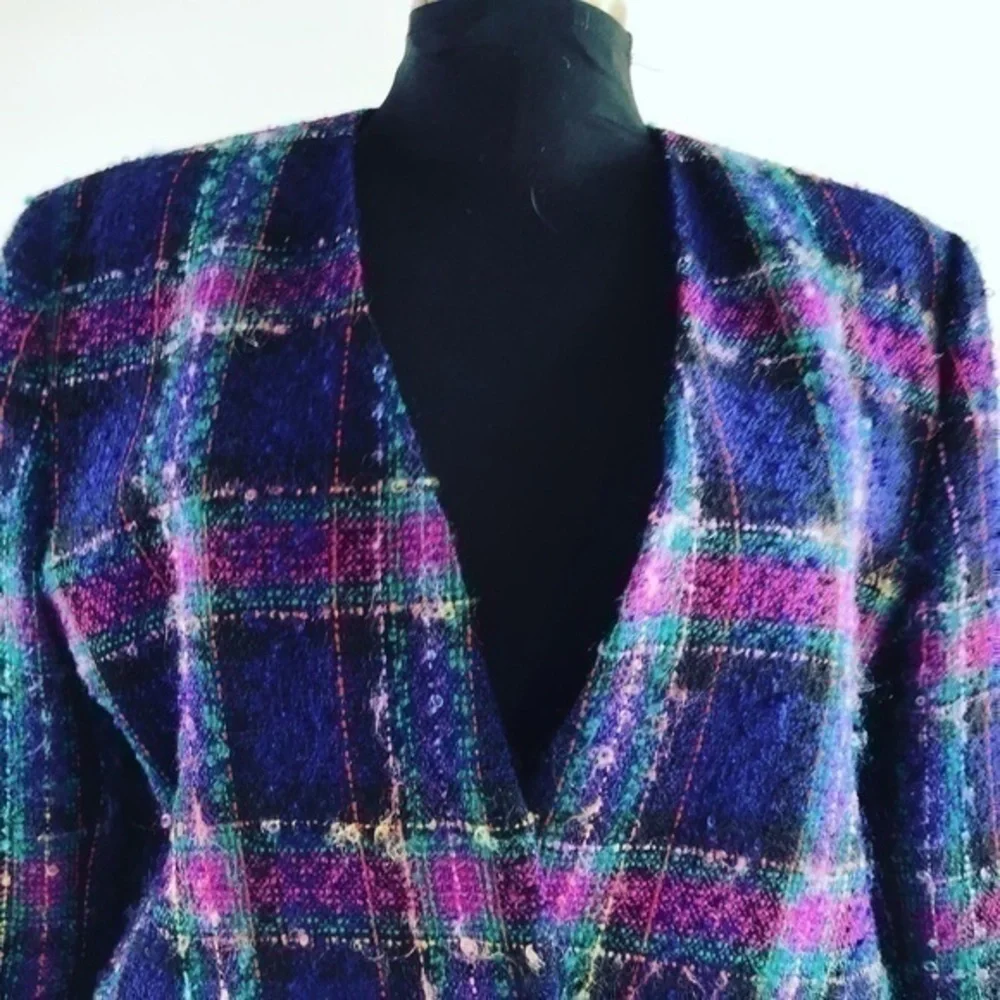 Vintage Jewel Tone Boucle Tweed Wool Blazer
